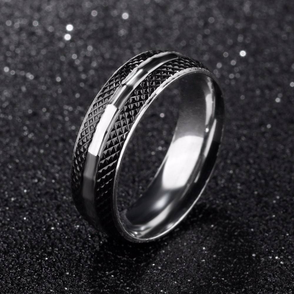 Free Custom Engraving 6mm Personalized Silver Black Two Tone Grid In Most Current Engraving Anniversary Rings (View 11 of 25)