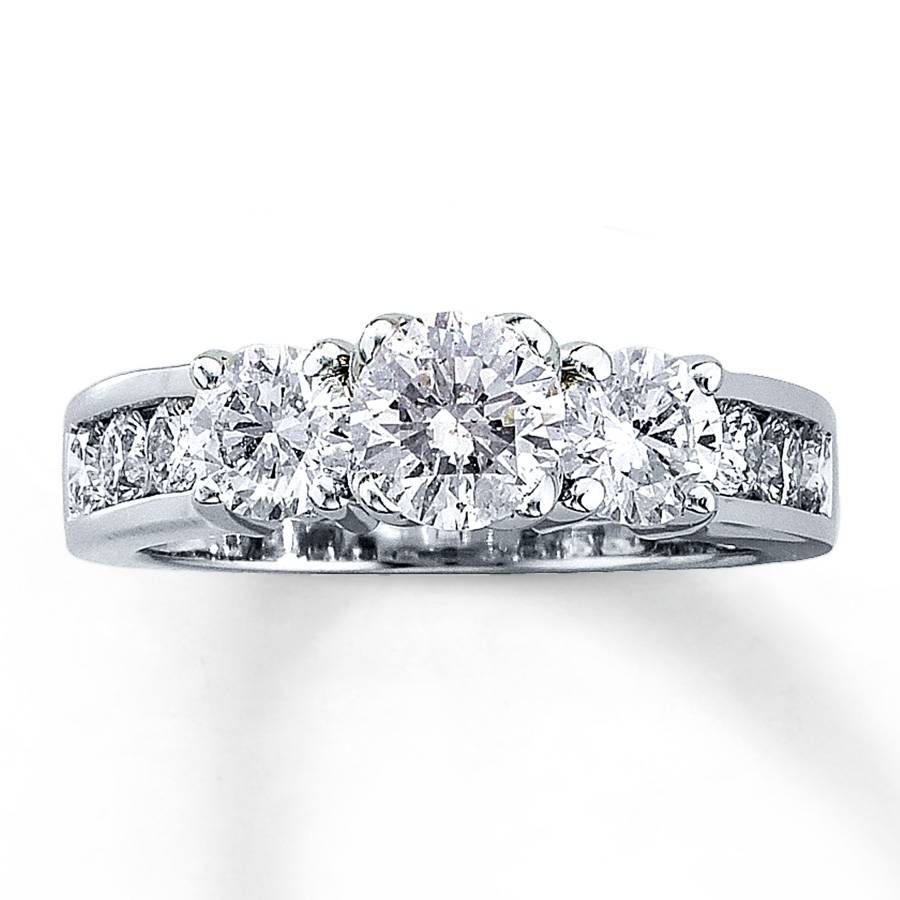 Jared – Three Stone Diamond Ring 2 Ct Tw Round Cut 14k White Gold Pertaining To Best And Newest Three Diamond Anniversary Rings (View 18 of 25)