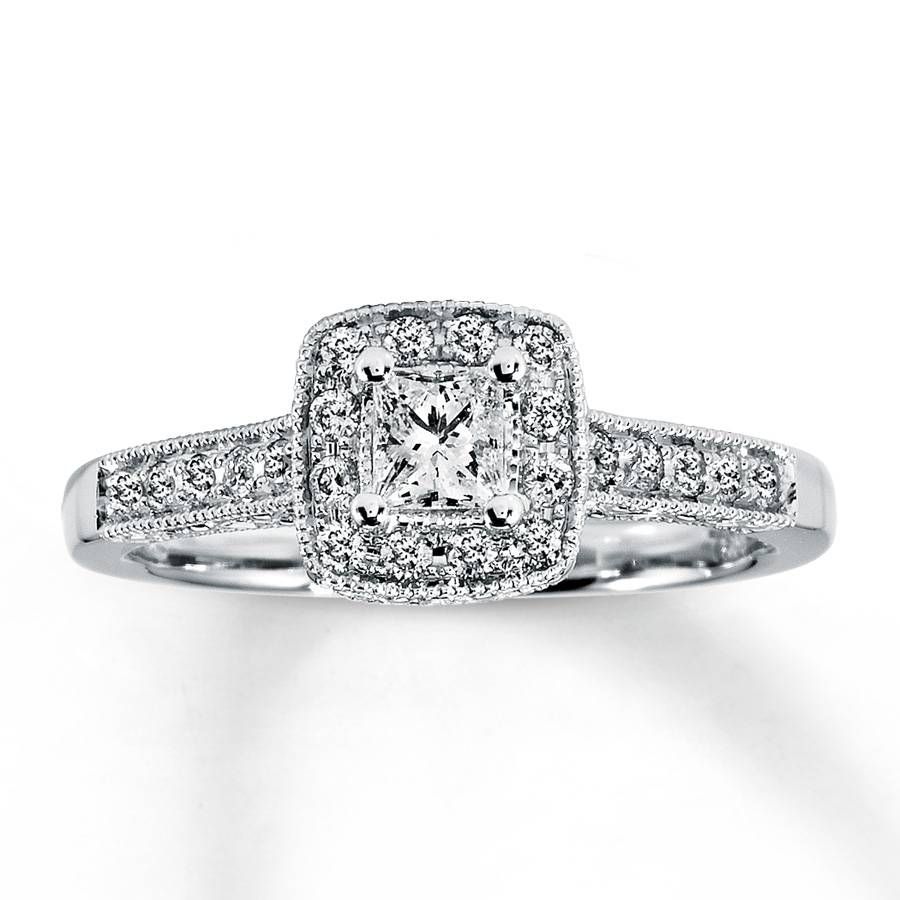 Kay – Diamond Engagement Ring 1/2 Ct Tw Princess Cut 14k White Gold With Recent Princess Cut Anniversary Rings (View 16 of 25)