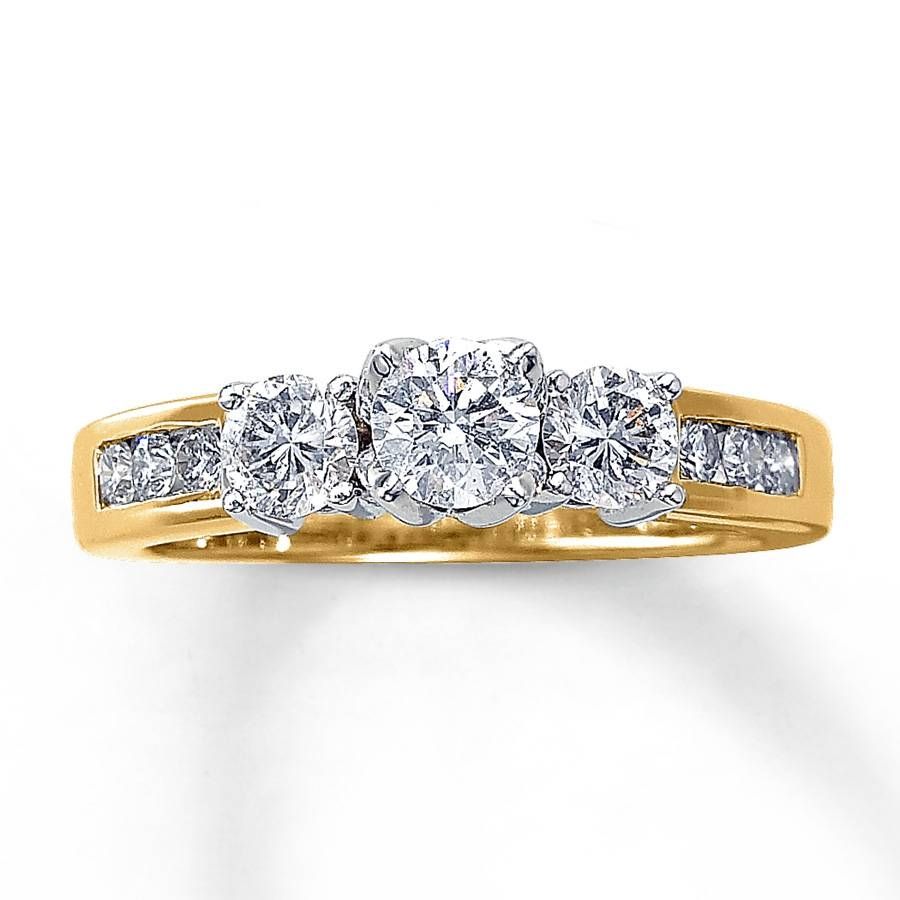 Kay – Three Stone Diamond Ring 1 Ct Tw Round Cut 14k Yellow Gold For Newest Three Diamond Anniversary Rings (View 24 of 25)