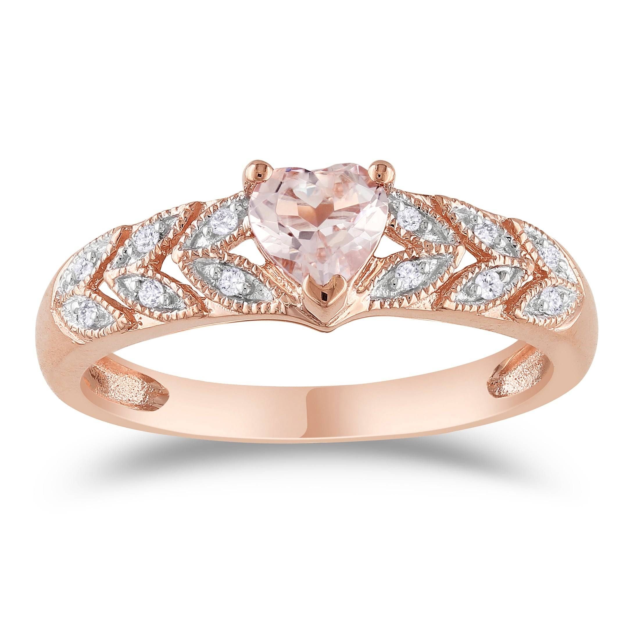 Miadora 10k Rose Gold Heart Cut Morganite And Diamond Accent Leaf With Regard To 2017 Rose Gold Anniversary Rings (View 20 of 25)