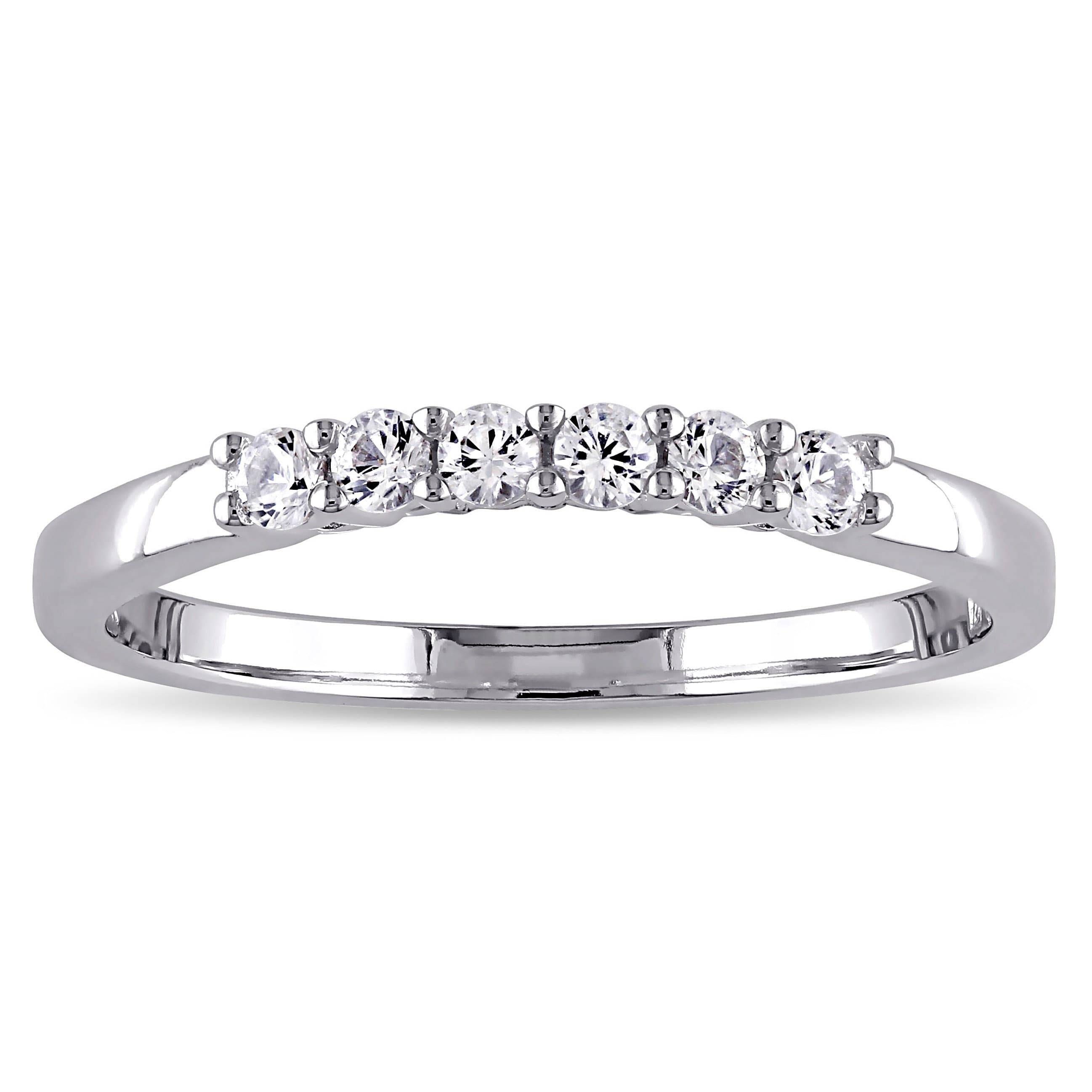 Miadora 10k White Gold Created White Sapphire Anniversary Ring With 2017 White Sapphire Anniversary Rings (View 5 of 25)
