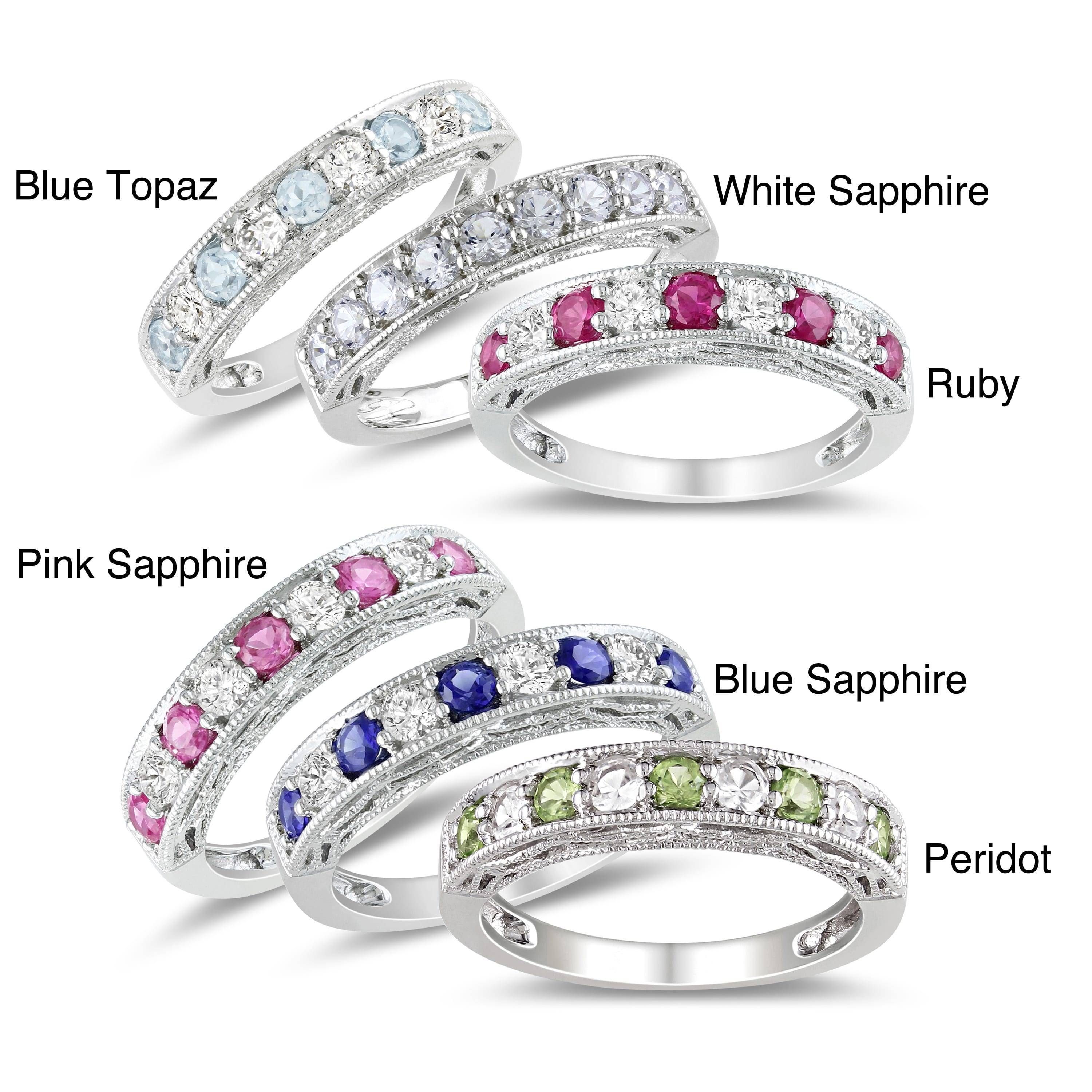 Miadora Sterling Silver White Sapphire And Gemstone Stackable Regarding Most Up To Date White Sapphire Anniversary Rings (View 13 of 25)