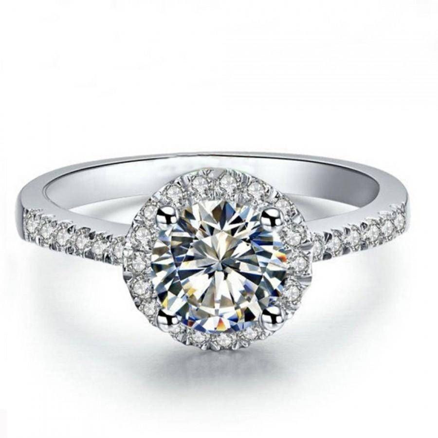 Moissanite Engagement Ring Halo,diamond Engagement Ring,halo Intended For Latest Halo Anniversary Rings (View 9 of 25)