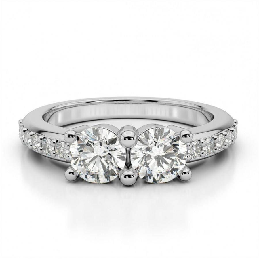 Moissanite Two Stone Diamond Engagement Ring, Promise Or Inside Most Recently Released Diamond Anniversary Rings For Her (View 11 of 25)