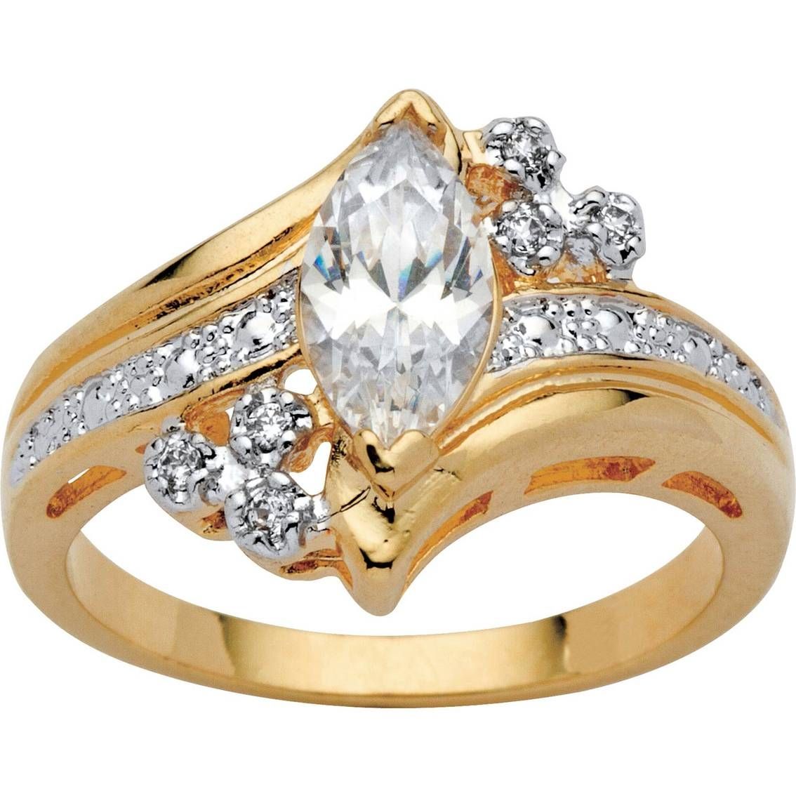 Palmbeach 14k Yellow Gold Plated Marquise Cut Cubic Zirconia With Regard To Newest Marquise Cut Diamond Anniversary Rings (View 14 of 25)