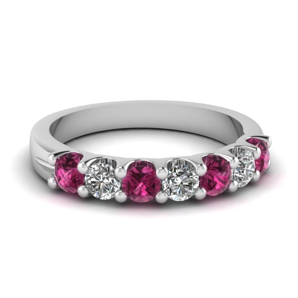 Pink Sapphire 7 Stone Round Diamond Anniversary Band In 950 Throughout Best And Newest Diamond And Sapphire Anniversary Rings (View 22 of 25)