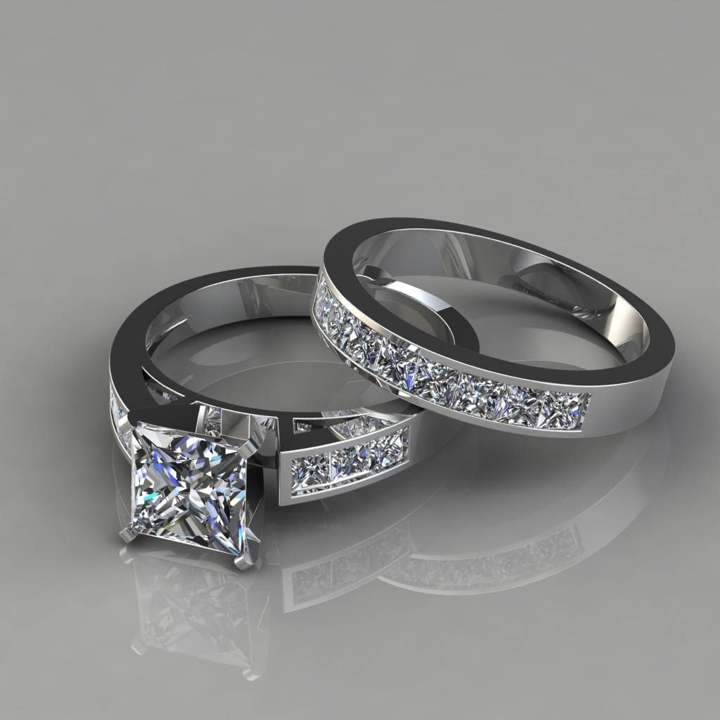 Princess Cut Engagement Ring And Wedding Band Bridal Set For Most Up To Date Princess Cut Anniversary Rings (View 21 of 25)