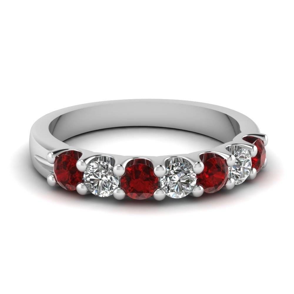 Ruby 7 Stone Round Diamond Anniversary Band In 950 Platinum Pertaining To Most Current Ruby And Diamond Anniversary Rings (View 10 of 25)