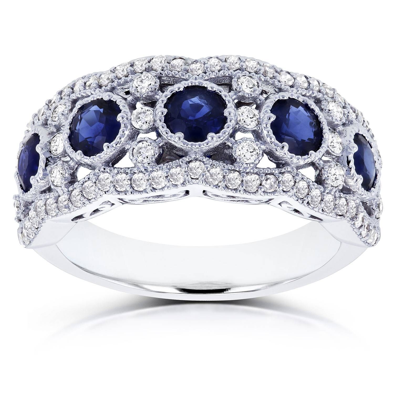 Sapphire And Diamond Anniversary Ring 10k White Gold Throughout 2017 Sapphire And Diamond Anniversary Rings (View 12 of 25)