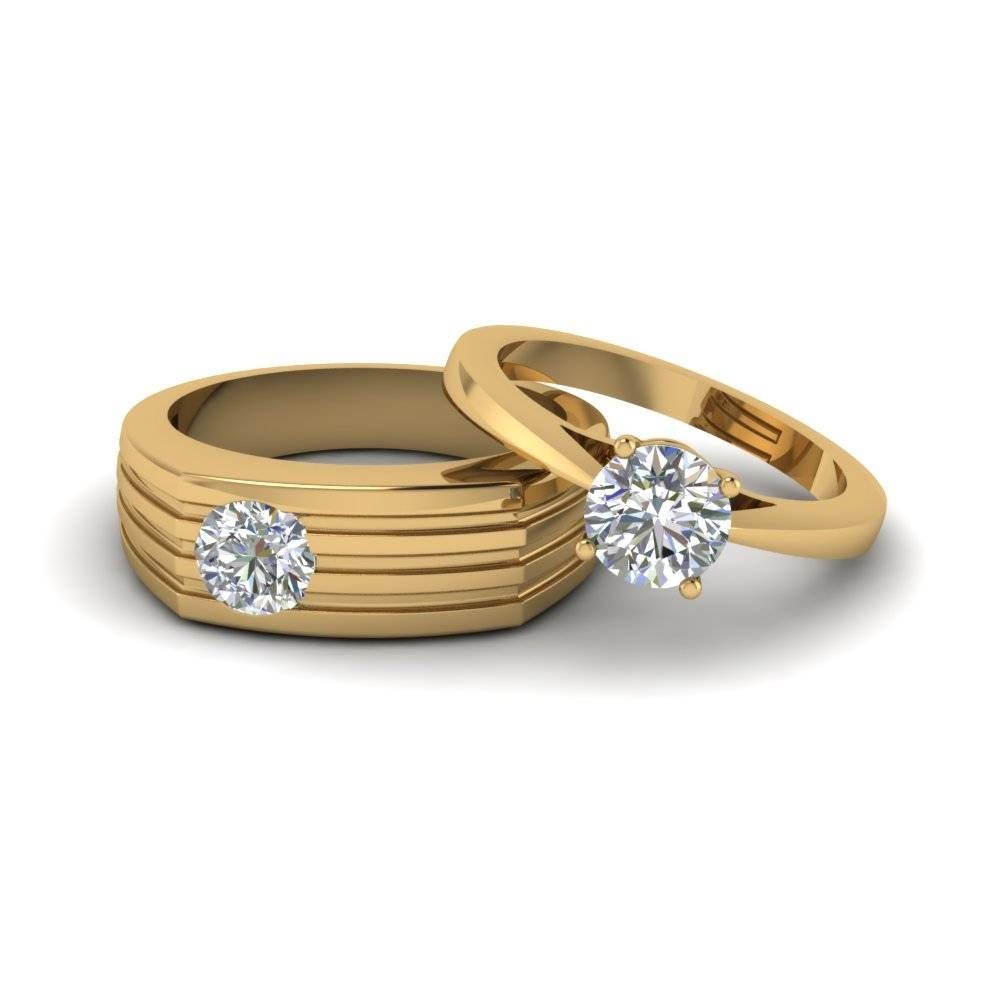 Solitaire Diamond Matching Wedding Anniversary Rings For Couples Intended For Most Recently Released Yellow Gold Diamond Anniversary Rings (View 14 of 25)