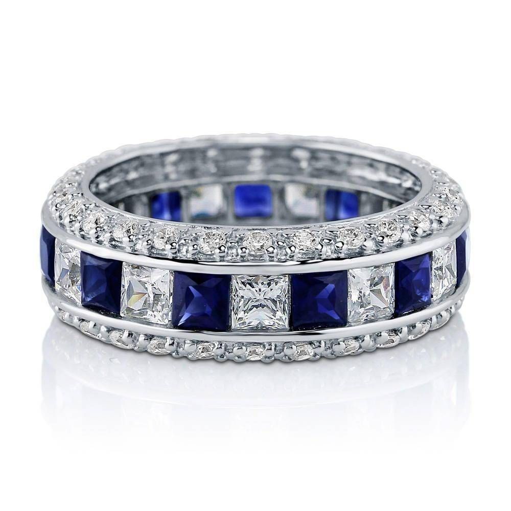 Sterling Silver Channel Set Princess Simulated Blue Sapphire Cubic Pertaining To 2018 Sapphire Anniversary Rings (View 10 of 25)