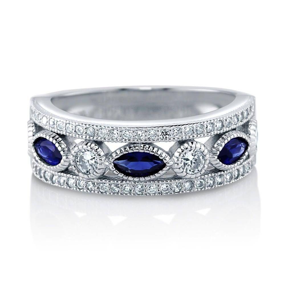 Sterling Silver Simulated Blue Sapphire Cubic Zirconia Cz Art Deco Intended For Most Recently Released Sapphire Anniversary Rings (View 3 of 25)