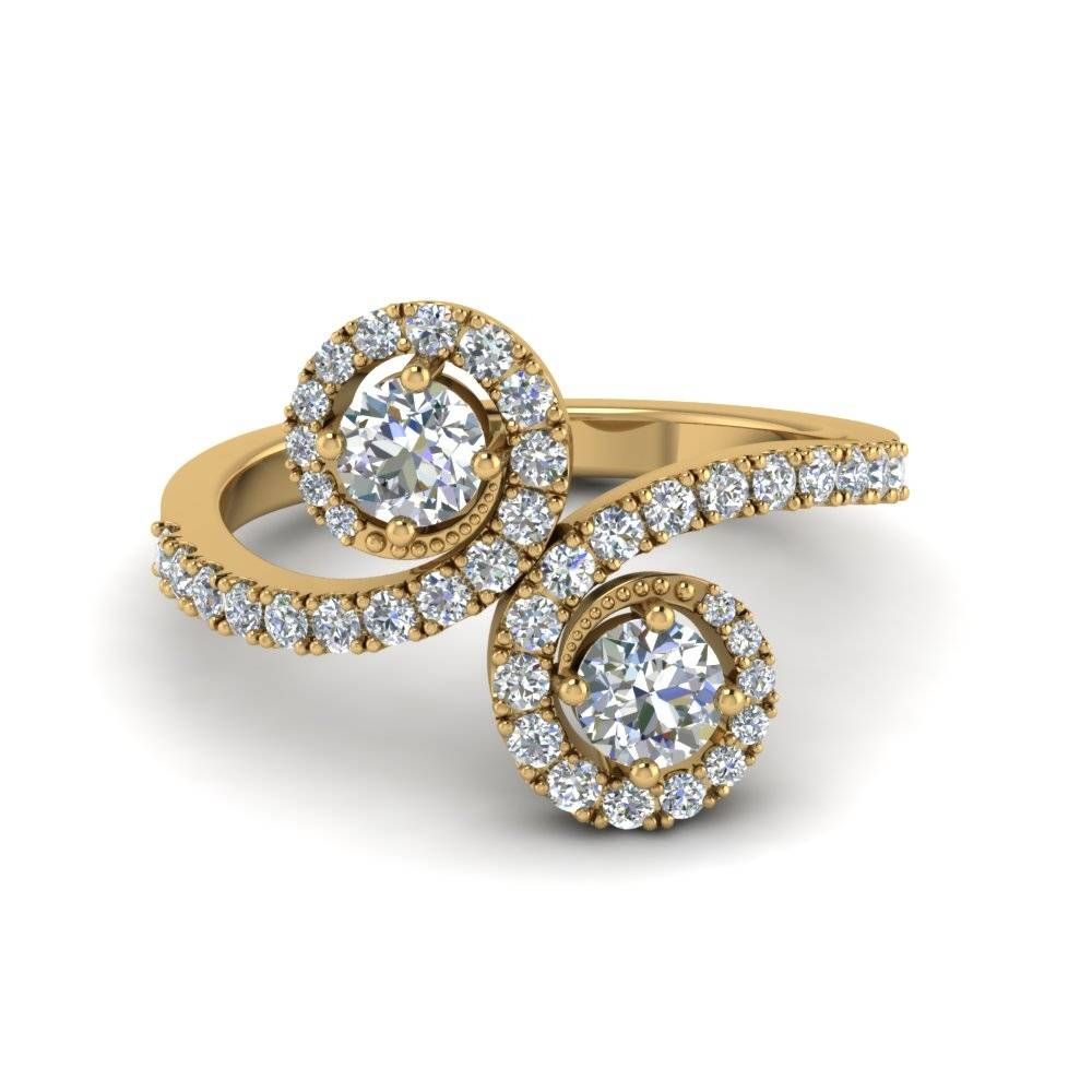 Swirl Halo 2 Stone Diamond Engagement Ring In 14k Yellow Gold Inside Most Popular Yellow Diamond Anniversary Rings (View 4 of 25)