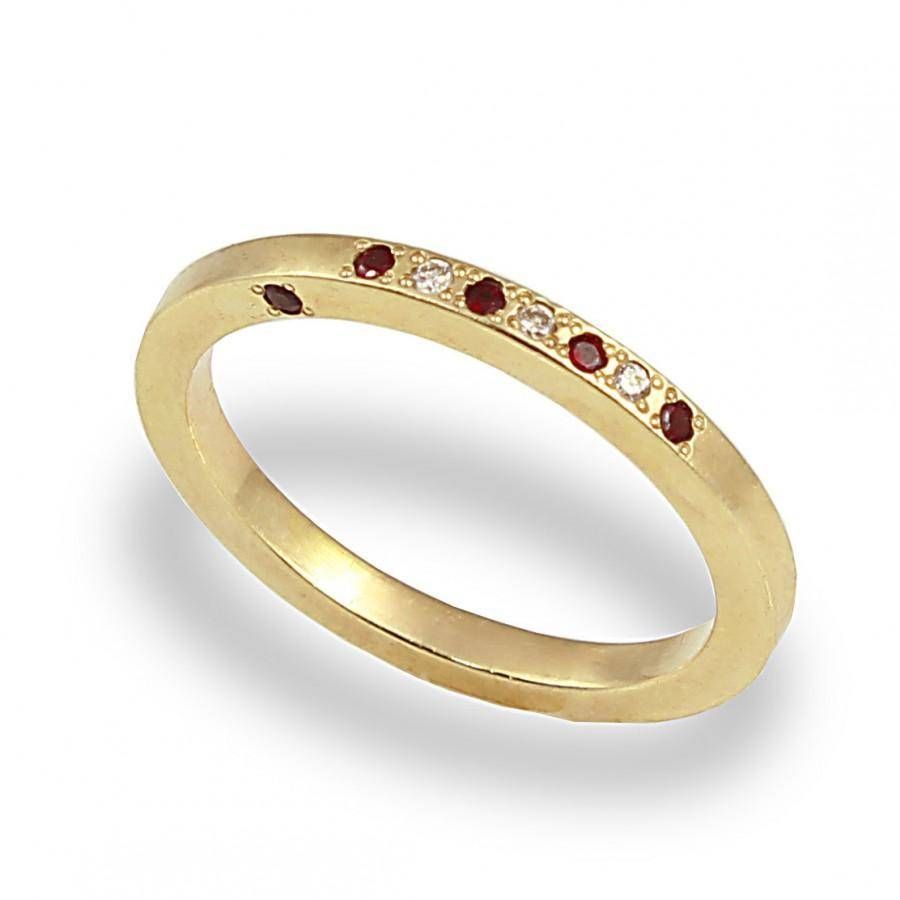 Unique Engagement Ring , Diamond And Garnet Ring , 14k Yellow Gold Regarding Newest Unique Diamond Anniversary Rings (View 7 of 25)