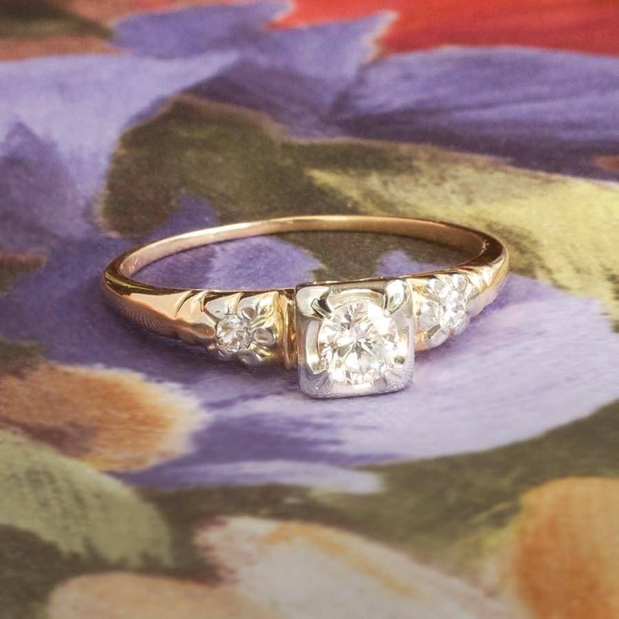 Vintage Retro 1940's Old Transitional Cut Diamond Two Tone With Regard To Most Popular Two Tone Anniversary Rings (View 18 of 25)