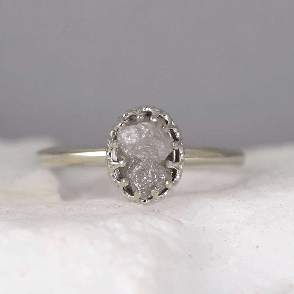 White Gold Raw Diamond Ring Vintage Style Setting 14k Gold Intended For Newest Gemstone Anniversary Rings (View 22 of 25)