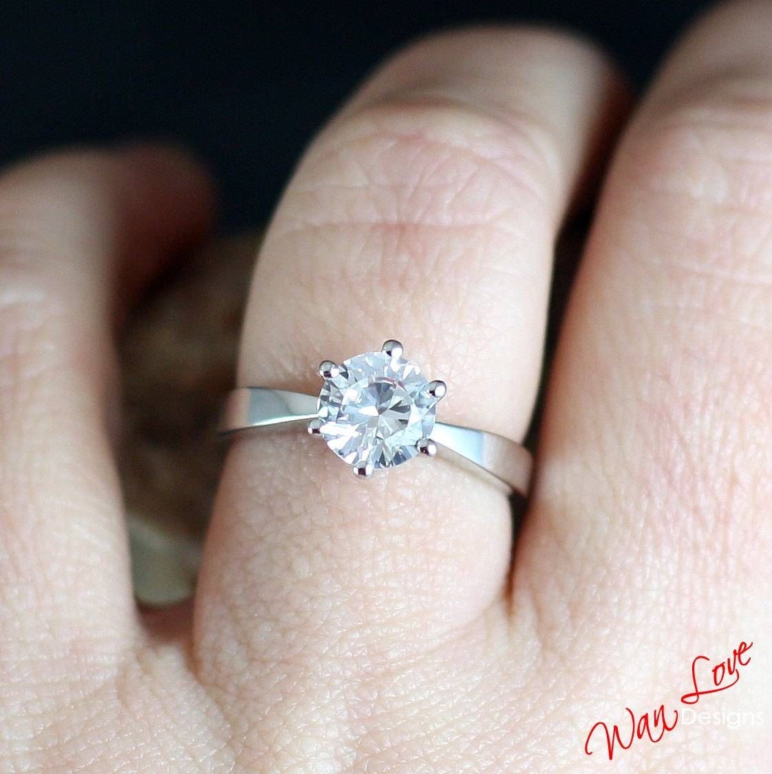 White Sapphire Solitaire Tapered Band Engagement Ring  (View 14 of 25)