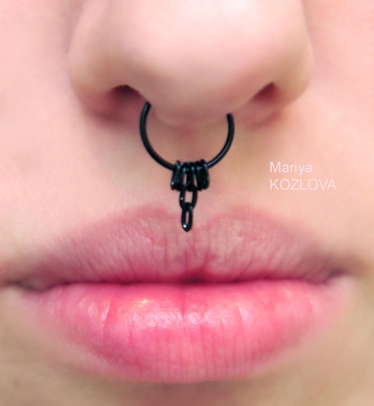 12mm/9mm Black Triangle Septum Nose Ring/no Piercing Chains Nose In Newest Chevron Tongue Rings (View 4 of 15)