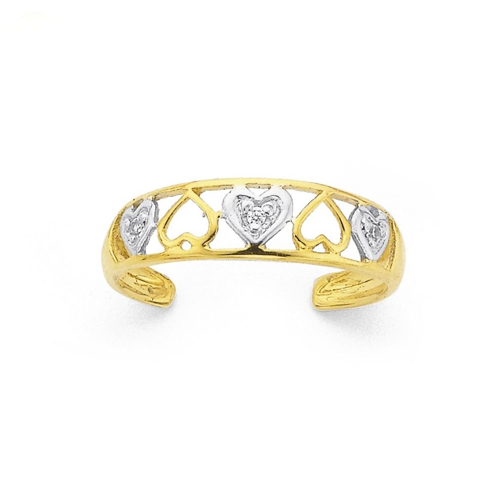 9ct Gold Two Tone Cz Multi Hearts Toe Ring – Prouds Catalogue In Newest Goldmark Toe Rings (View 7 of 15)