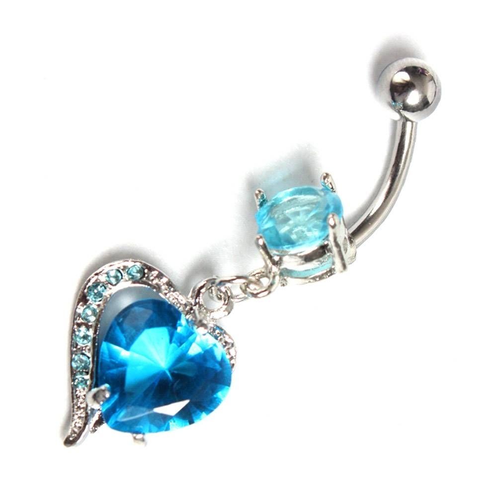 Blue Rhinestone Heart Jewel Dangle Belly Button Ring | Body With Regard To Most Current Chevron Belly Button Rings (View 6 of 15)