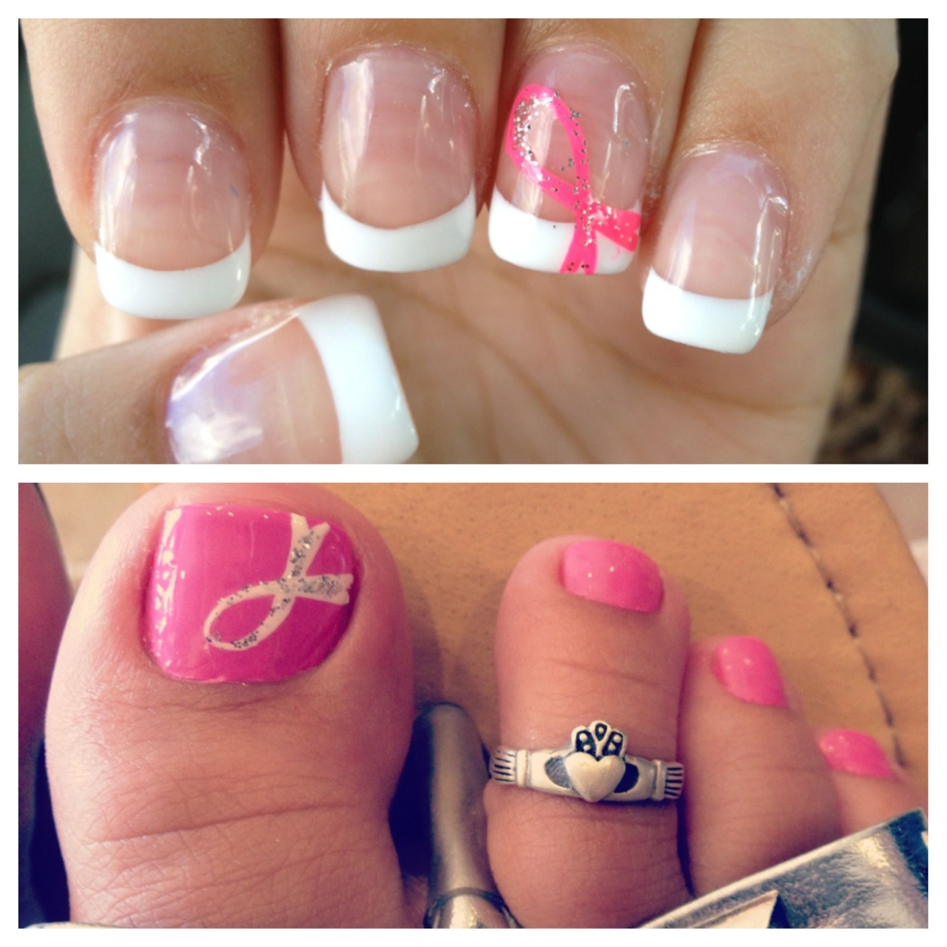 Breast Cancer Awareness Nails <3 I Love It – Wished I Had A For Most Popular Claddagh Toe Rings (View 3 of 15)