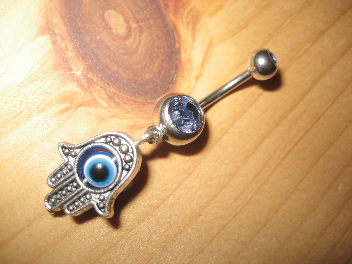 Evil Eye Belly Button Ring Blue Hamsa Hand Fatima Charm Navel Throughout Best And Newest Chevron Belly Button Rings (View 2 of 15)