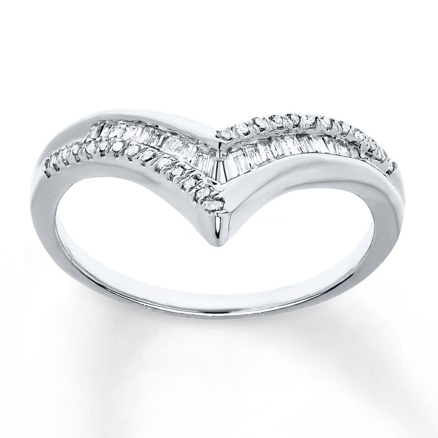 Jared – Diamond Chevron Ring 1/4 Ct Tw Round/baguette 10k White Gold In Most Popular Chevron Baguette Rings (View 6 of 15)