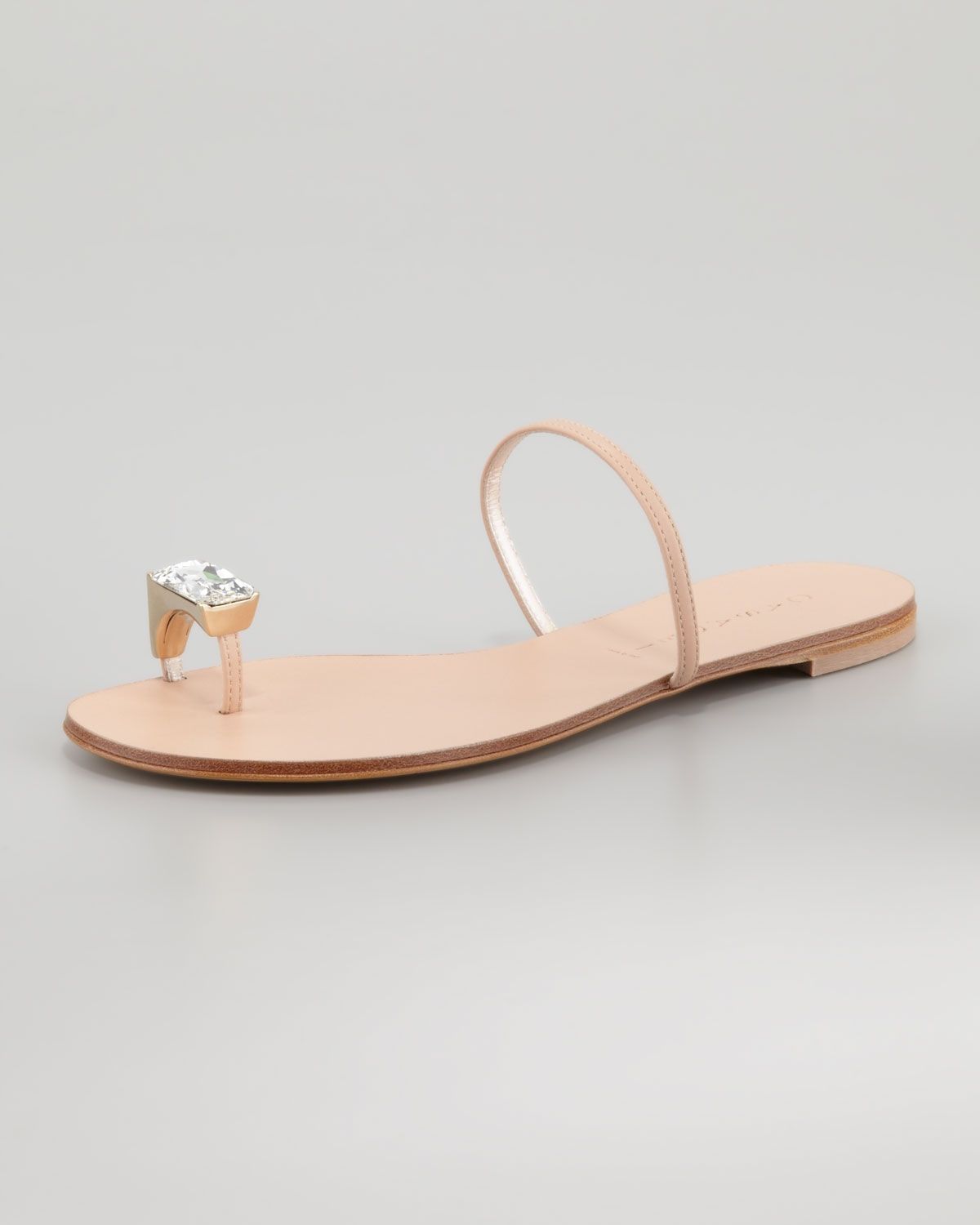 Lyst – Casadei Flat Crystal Toering Sandal In Natural Throughout Recent Crystal Toe Rings (View 3 of 15)