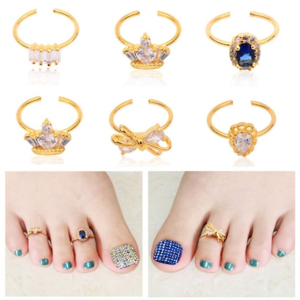 New Women Adjustable Nail Toe Gold Alloy Rings Crystal Rhinestone For Recent Real Gold Toe Rings (View 1 of 15)
