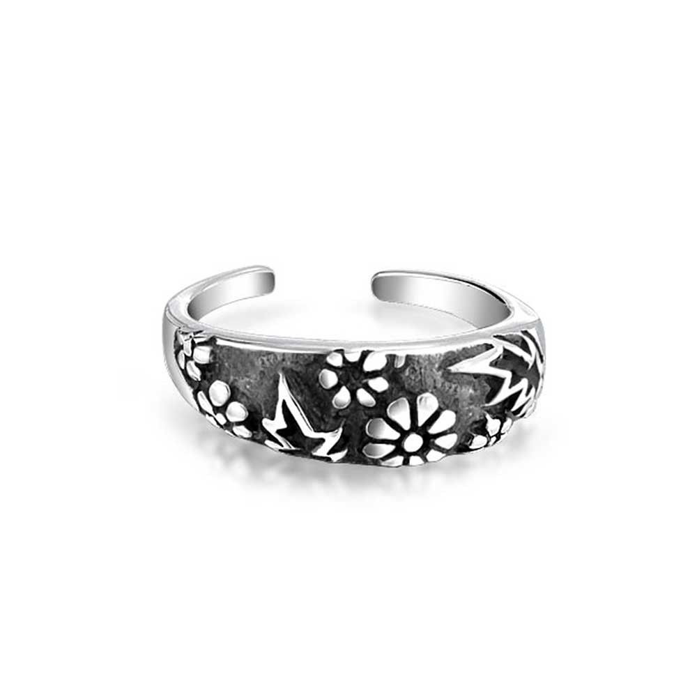 Oxidized 925 Silver Flower Leaf Midi Ring Toe Rings Adjustable With Regard To Most Up To Date Elephant Toe Rings (View 8 of 15)