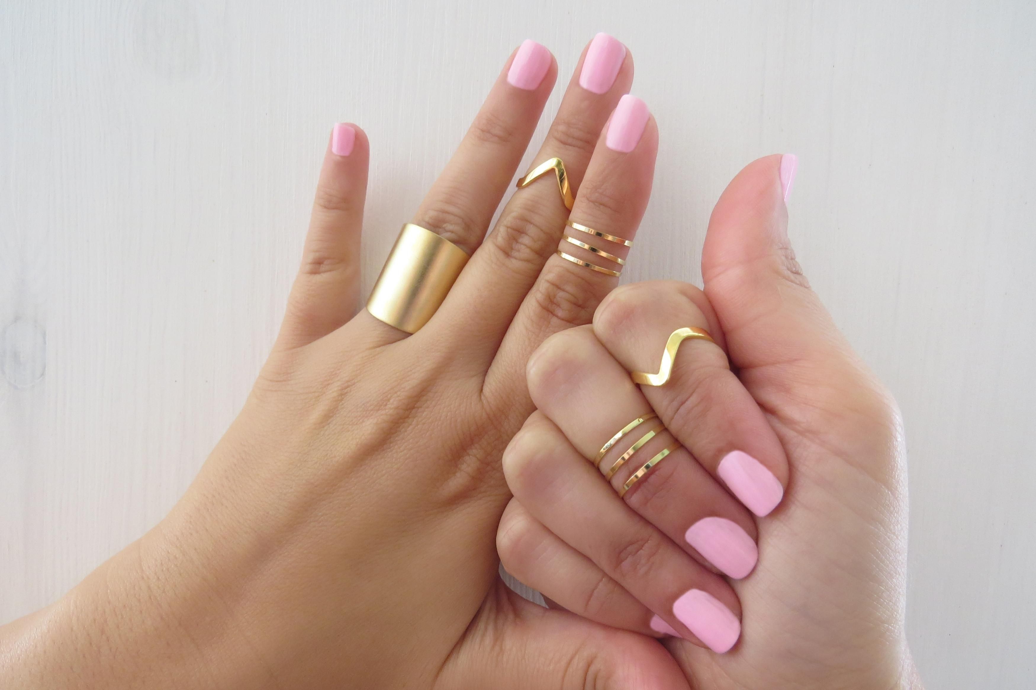 Set Of 9 Gold Stacking Rings, Gold Knuckle Ring, Band Ring Inside Most Current Chevron Midi Rings (Photo 1 of 15)