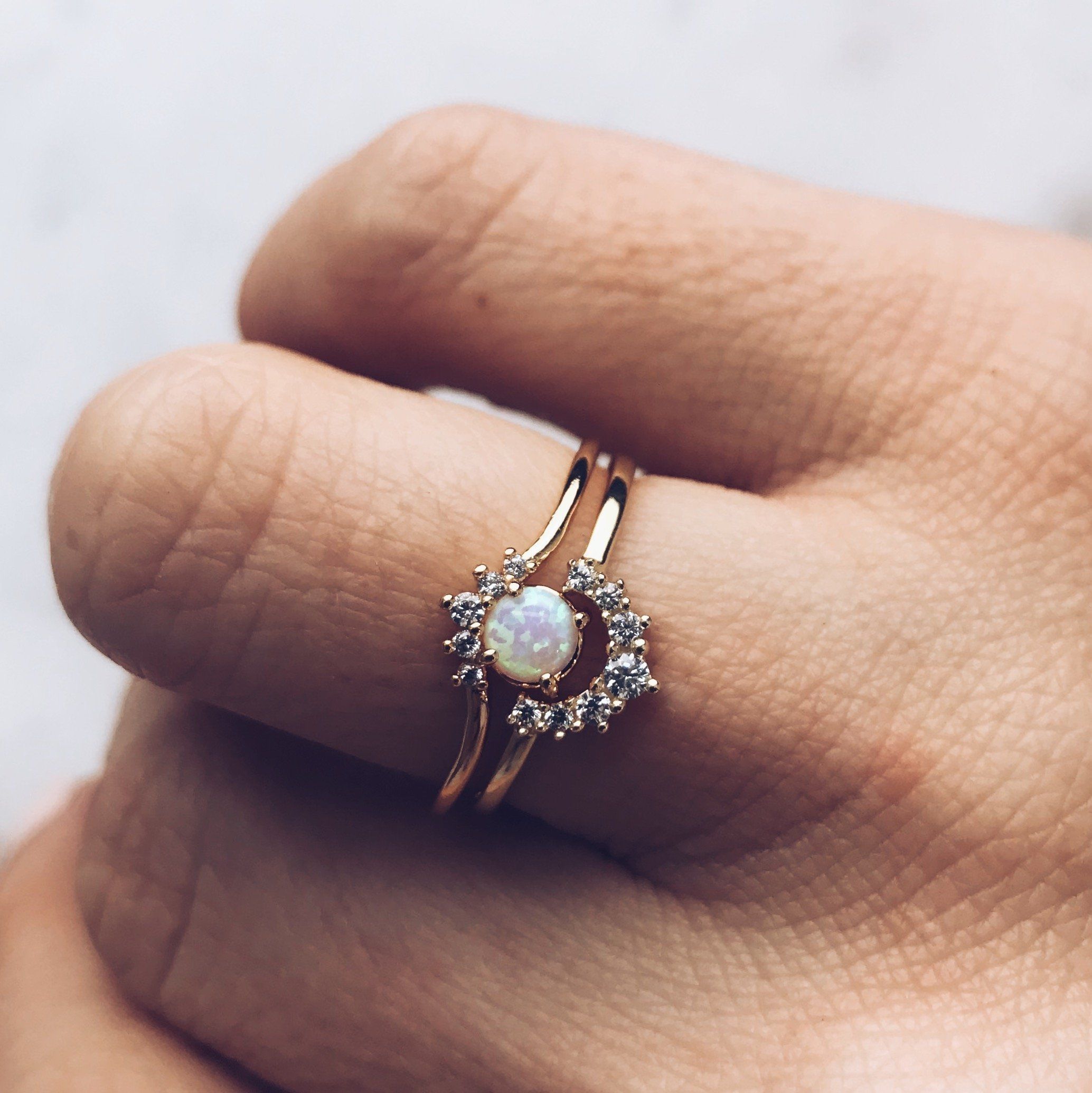 The Opal & Diamond Crown Stacking Ring Set | Wedding Bells (View 14 of 15)