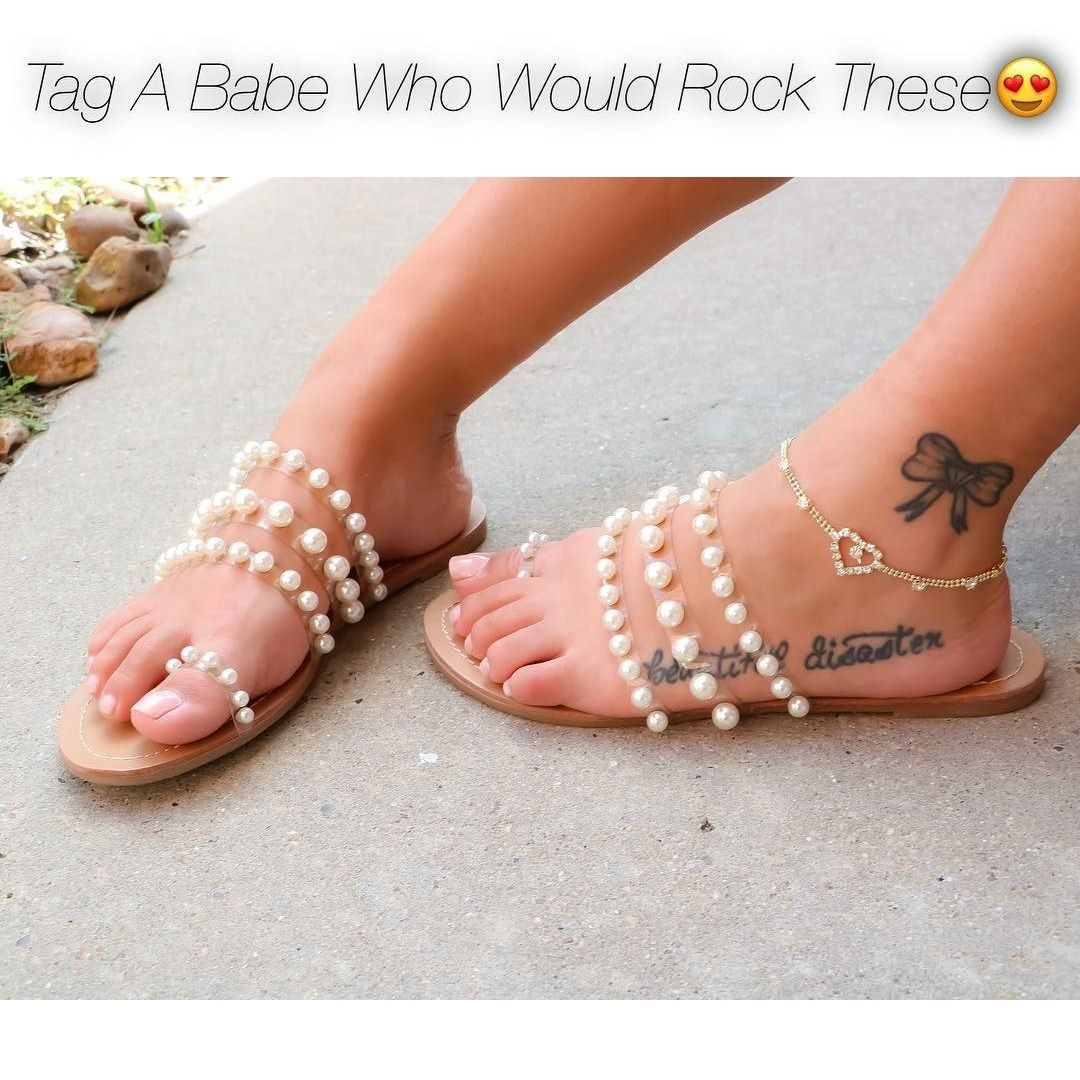 Toe Ring Pearl Embellished Flat Sandals | **discount Shoes Throughout Best And Newest Pearl Toe Rings (View 12 of 15)