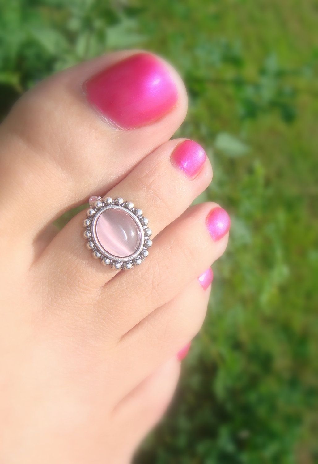 Toe Ring, Pink Glass, Silver Bead, Beaded Toe Ring. $ (View 6 of 15)