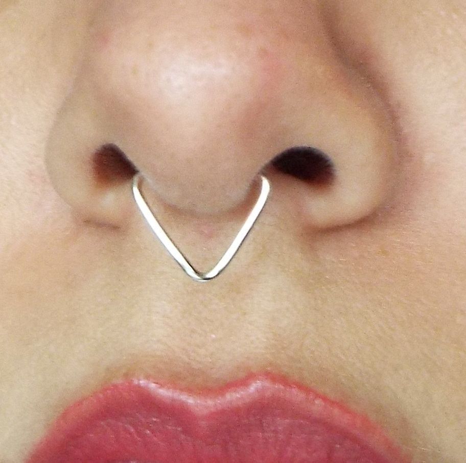 Triangle Septum Ring / Chevron Septum / Spike Septum / 18 Gauge With Most Recent Chevron Tongue Rings (View 10 of 15)