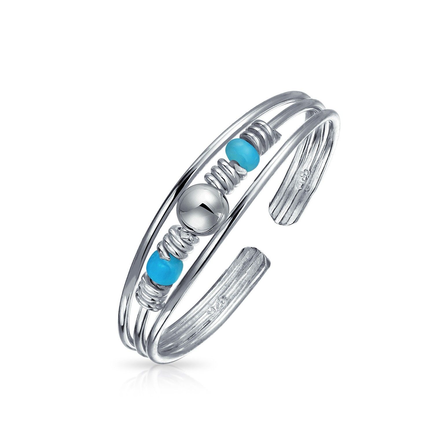 Turquoise Beaded Toe Ring December Birthstone Silver Midi Rings Inside Most Up To Date Birthstone Toe Rings (View 1 of 15)