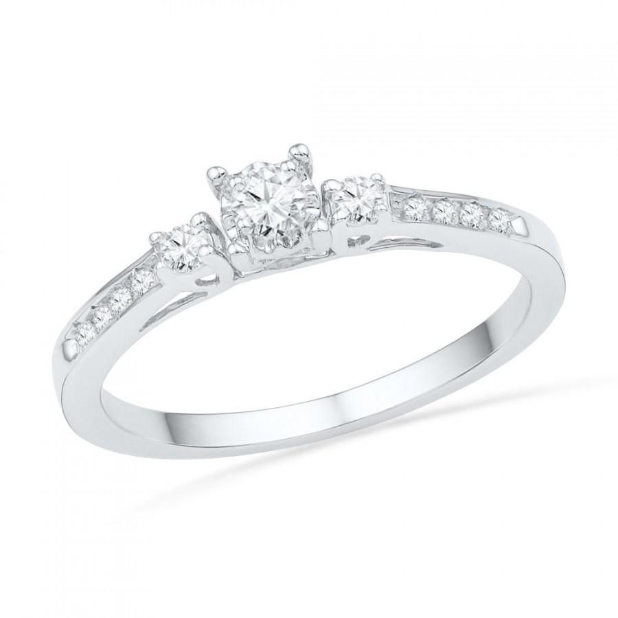 10k White Gold Diamond Engagement Ring, Three Stone Diamond Ring With Most Popular Diamond Three Stone Wedding Bands In 10k Gold (View 9 of 15)