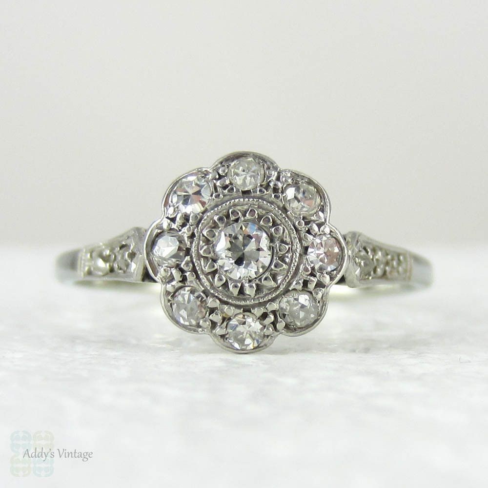 1920s Diamond Engagement Ring, Daisy Shaped Diamond Cluster (View 4 of 15)