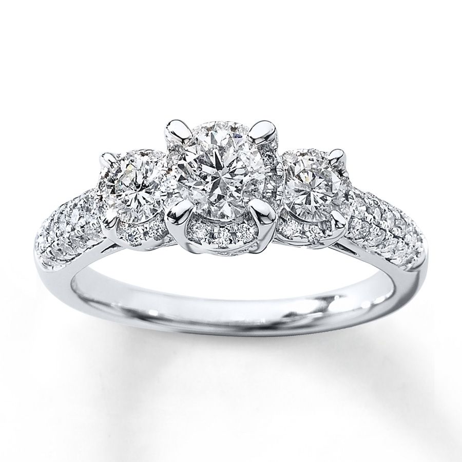 3 Stone Diamond Ring 1 Ct Tw Round Cut 14k White Gold – 990839300 – Kay Throughout Latest Diamond Three Stone Wedding Bands In 10k Gold (View 10 of 15)