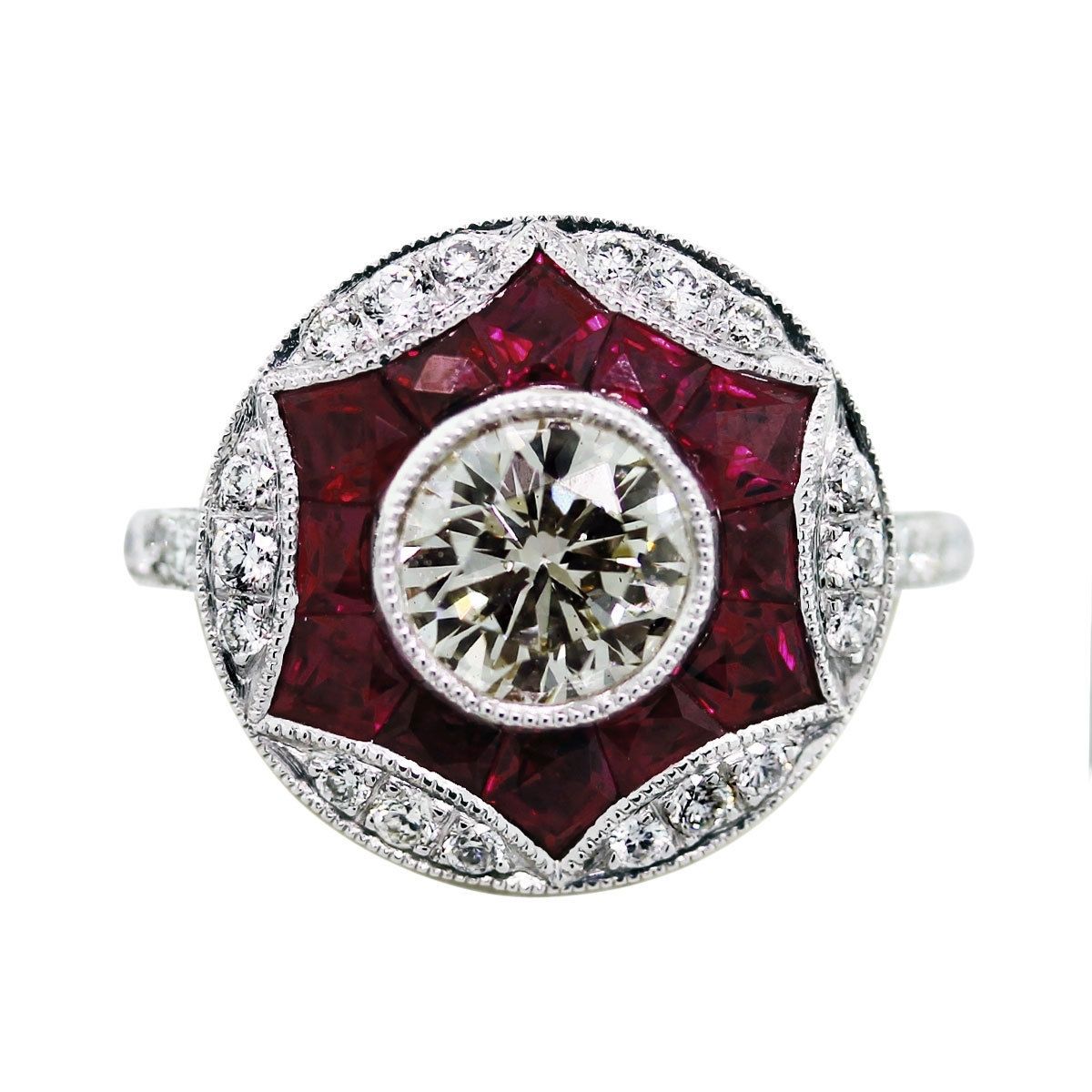 70 Carat Round Diamond Ruby And Platinum Vintage Style Engagement Throughout Most Up To Date Vintage Style Ruby And Diamond Rings (View 8 of 15)