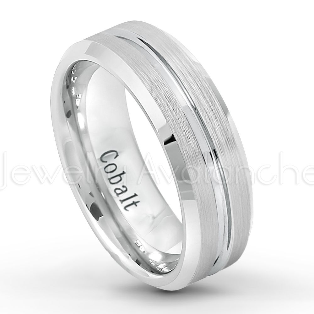 7mm Cobalt Wedding Band – Brushed Finish Grooved Center Comfort Fit Pertaining To Recent Satin Center Grooved Edge Wedding Band In Cobalt (View 1 of 15)