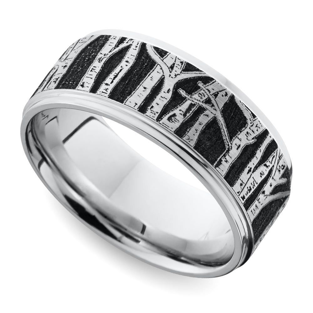 Aspen – Laser Carved Mens Wedding Band | For The Groom & Groomsmen Within Most Current Aspen Tree Comfort Fit Cobalt Wedding Bands (Photo 1 of 15)