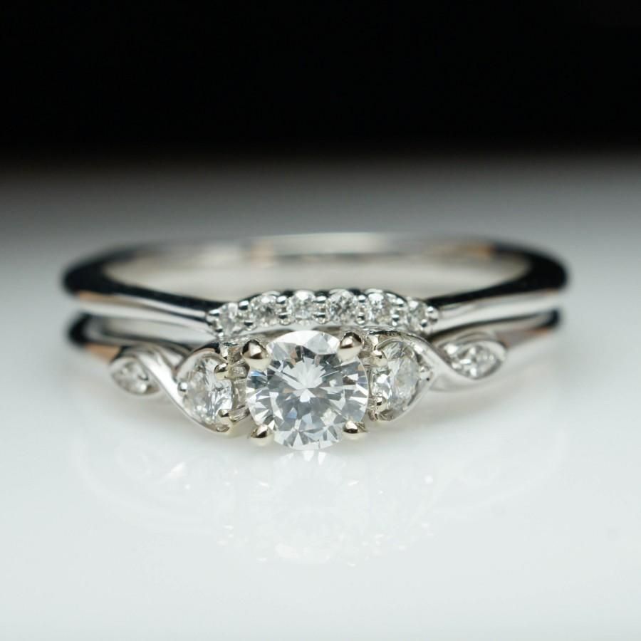 Beautiful Diamond Engagement Ring & Wedding Band Set 14k White Gold In 2018 Diamond Flower Vintage Style Engagement Rings In 14k White Gold (View 3 of 15)