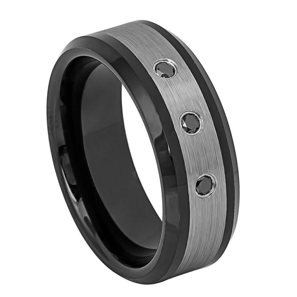 Buy A Handmade Men's Tungsten Wedding Band 8mm With 3 Black Diamonds For Current Tungsten Wedding Bands (View 10 of 15)