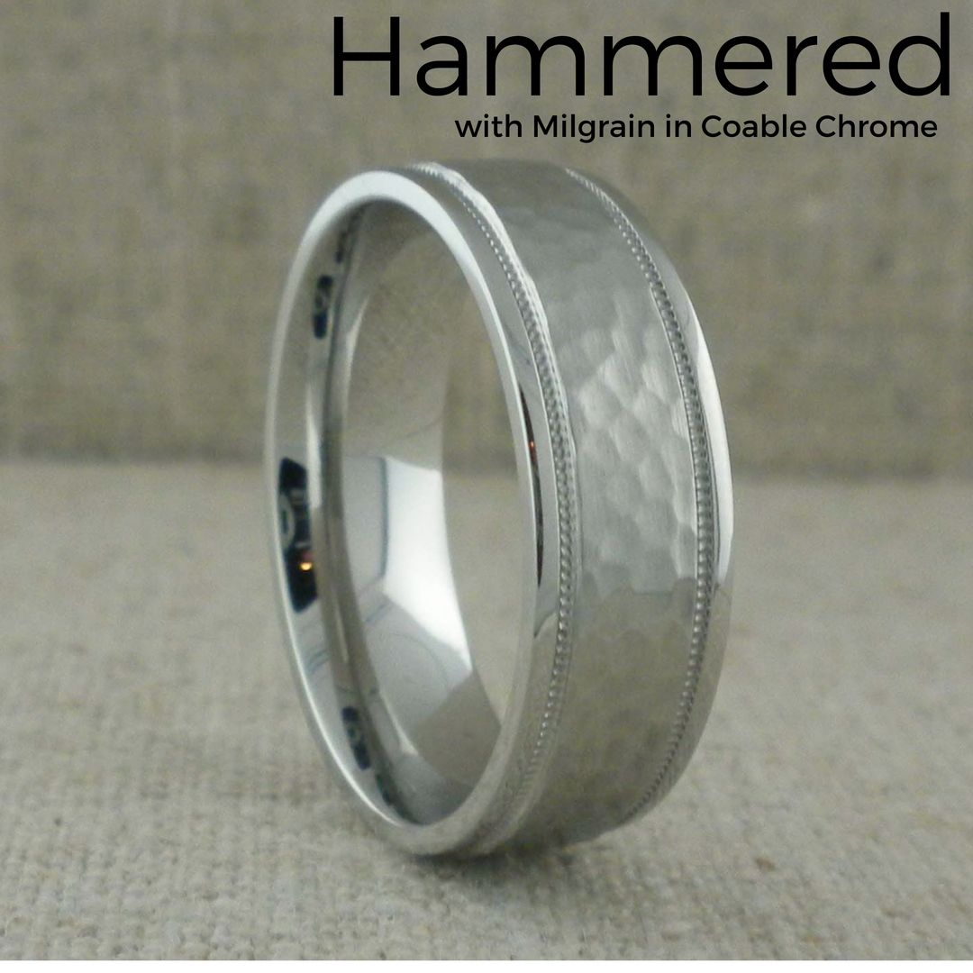 Cobalt Chrome Wedding Ring Hammered Finish And Milgrain | Weddings For Most Recent Aspen Tree Comfort Fit Cobalt Wedding Bands (View 11 of 15)