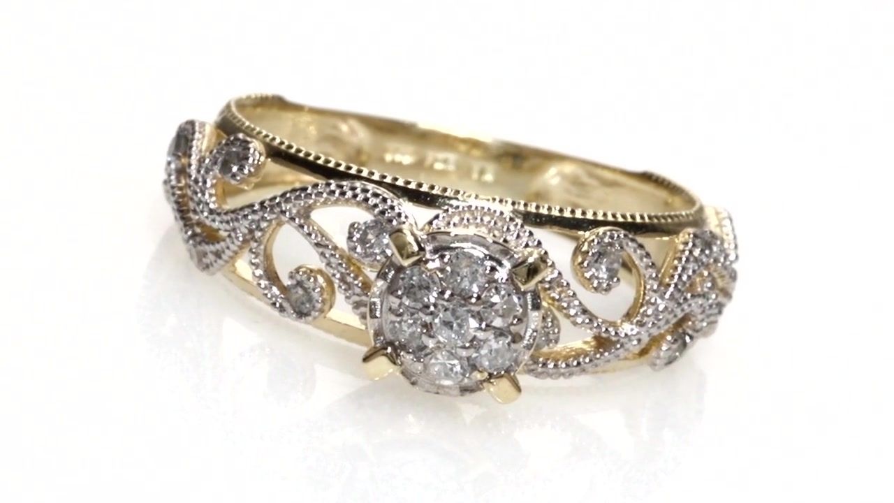 Composite Diamond Vintage Style Filigree Engagement Ring In 10k Gold Intended For Most Up To Date Composite Diamond Frame Vintage Style Engagement Rings (View 6 of 15)
