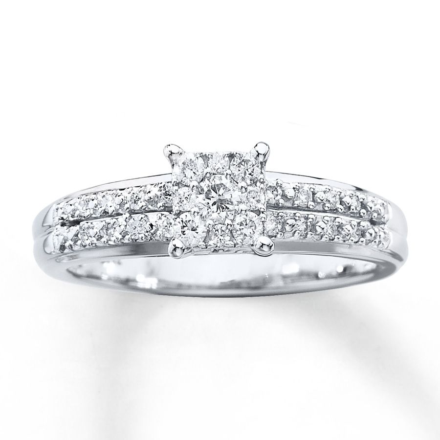 Diamond Engagement Ring 1/4 Ct Tw Round Cut 10k White Gold Throughout 2018 Diamond Three Stone Wedding Bands In 10k Gold (View 8 of 15)