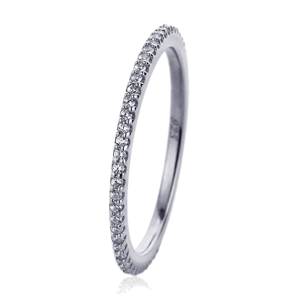 Double Accent | Sterling Silver Wedding Ring Rhodium Plated, Cz Pave With Regard To Newest Diamond Wedding Bands In Sterling Silver With Rose Rhodium (Photo 3 of 15)