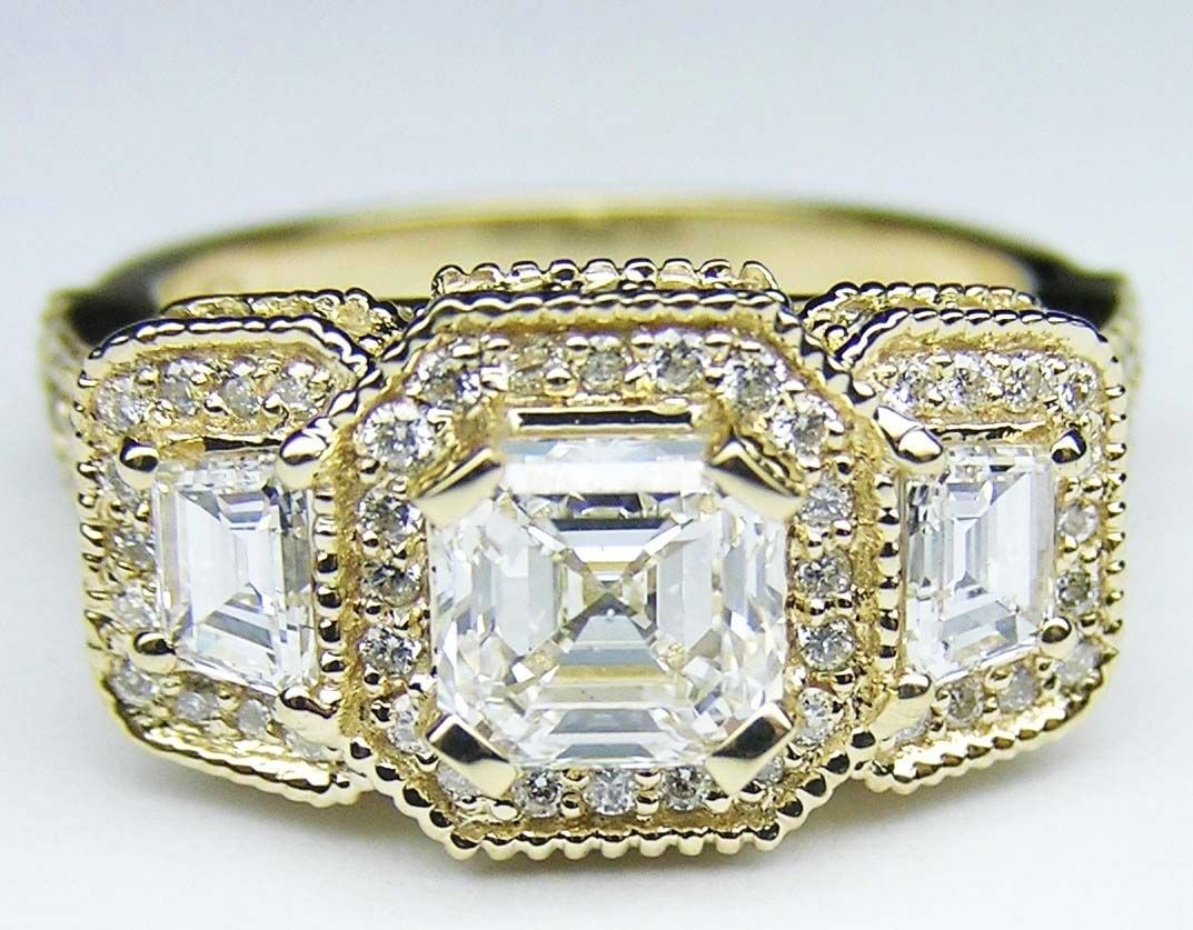 Engagement Ring  Asscher Cut Diamond Vintage Style Engagement Ring Within Most Recently Released Vintage Style Yellow Gold Engagement Rings (View 14 of 15)